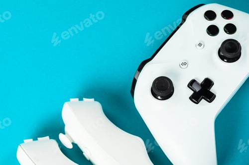 Preview: Gaming concept. Joystick on color background.