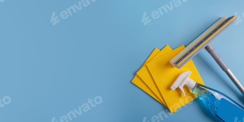 Preview: Set for cleaning windows on blue background