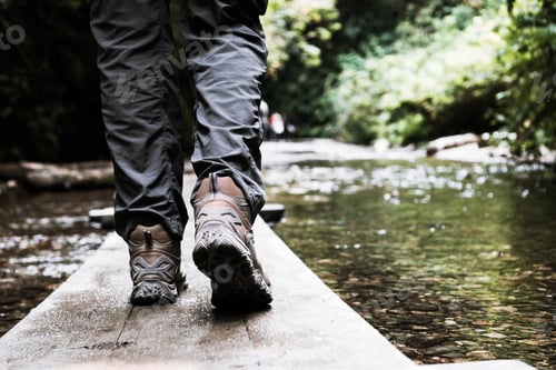 Preview: Man walking on a wooden bridge, Fern Canyon, Prairie Creek Redwoods State Park, California