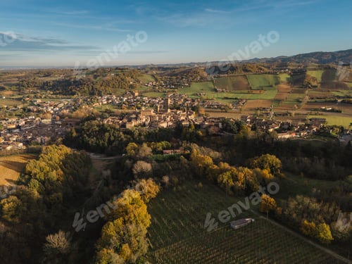 Preview: Castell'arquato shining in the autumnal landscape of emilia-romagna, italy