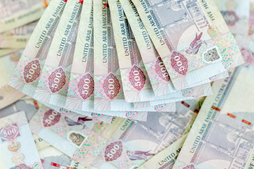 Preview: UAE dirhams, paper money, closeup view