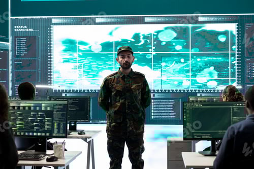Preview: Military personnel working in a government cyber defense center