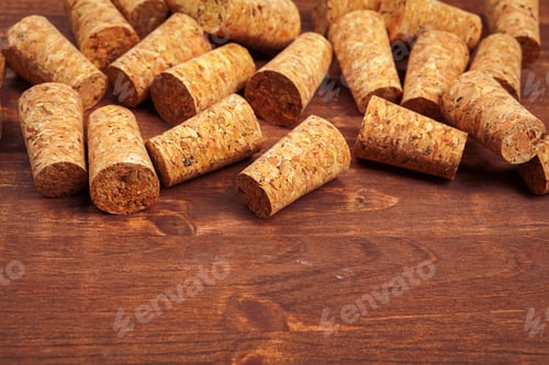 Preview: Wine corks on wooden background
