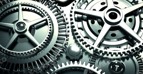 Preview: Clockwork mechanism. Gears and cogs rotating.