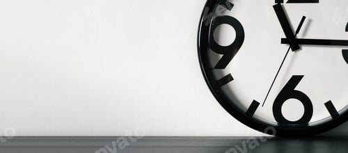 Preview: Modern minimalistic wall clock, copy space, banner