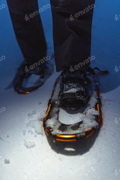 Preview: Closeup of snowshoes in the snow