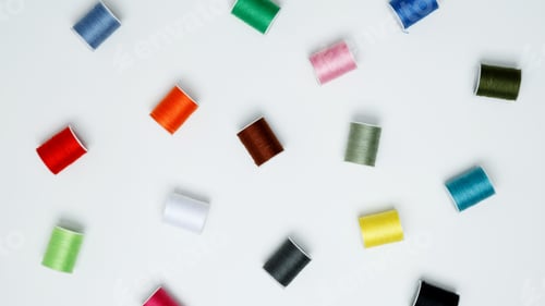 Preview: Multicolored sewing threads on white background