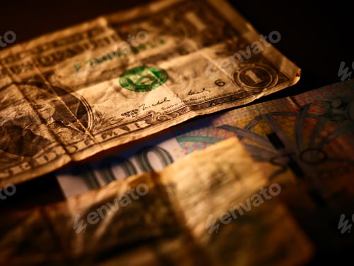 Preview: Close Up of Currencies with Moody Lighting