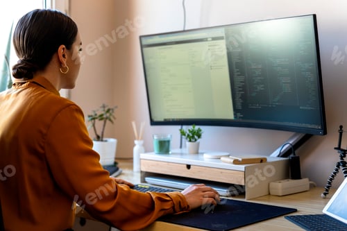 Preview: Computer programmer working from home. Teleworking concept.