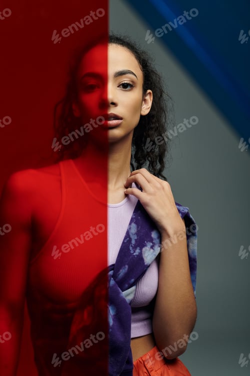Preview: African american athlete in colorful studio