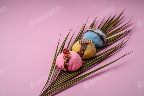 Preview: Delicious sweet colorful mochi desserts or ice cream with rice dough and toppings