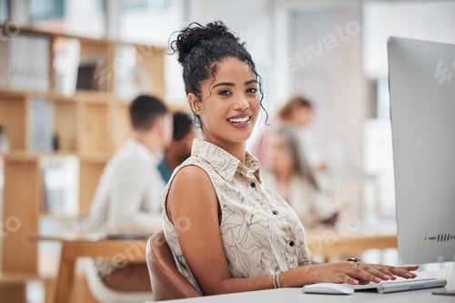 Preview: Marketing agent with computer typing, browsing social media or searching online while excited about