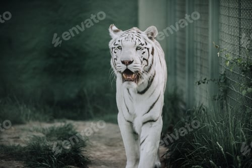 Preview: close up view of beautiful white bengal tiger at zoo