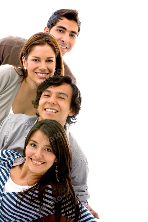Preview: Happy Group Of Friends Smiling Isolated Over A White Background