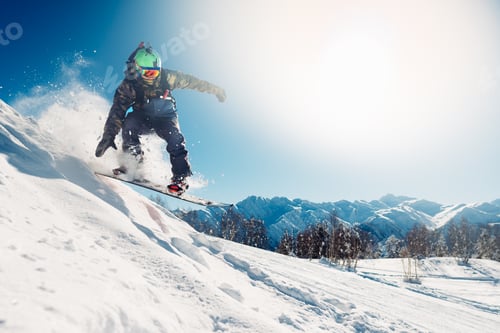 Preview: snowboarder is jumping with snowboard