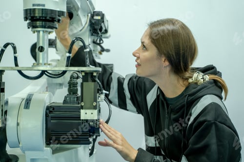 Preview: Professional Development Engineer is testing Robot arm at lab,Technology and innovation concept.