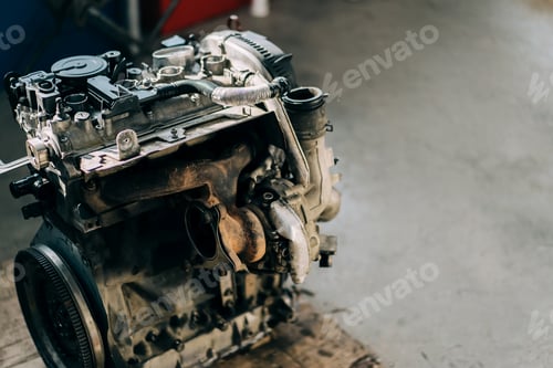 Preview: The internal combustion engine is assembled on the floor. Car engine repair and purchase