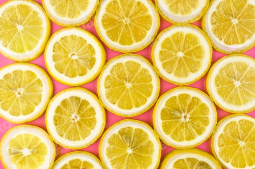 Vibrant Yellow Lemon Slices on Pink Background