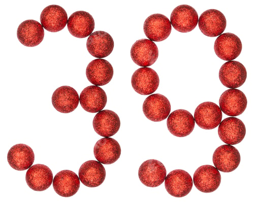 Preview: Numeral 39, thirty nine, from decorative balls, isolated on white background