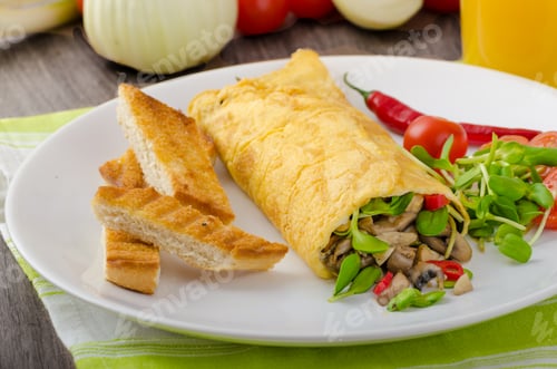 Preview: Omelette stuffed with mushrooms and microgreens