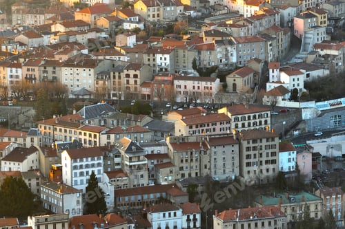Preview: Aerial view of dense historic center of Thiers town in Puy-de-Dome department