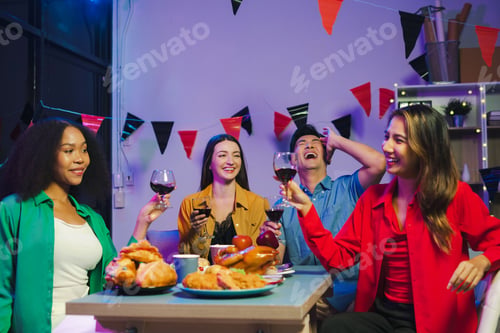 Preview: Drinks and conversation, social gathering and get together. Young people, celebration at home.