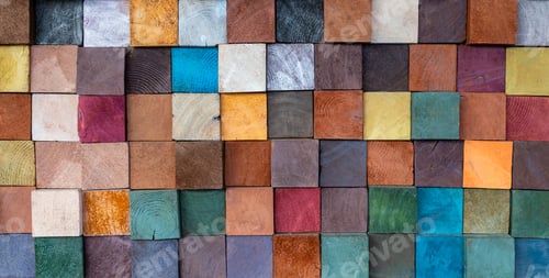 Preview: Abstract colorful wooden brick block texture and background, Multicolor wooden brick wall.