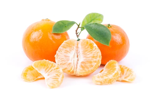 Vorschau: Mandarine mit Blättern und Scheiben