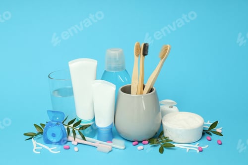 Preview: Concept of tooth or oral care on blue background