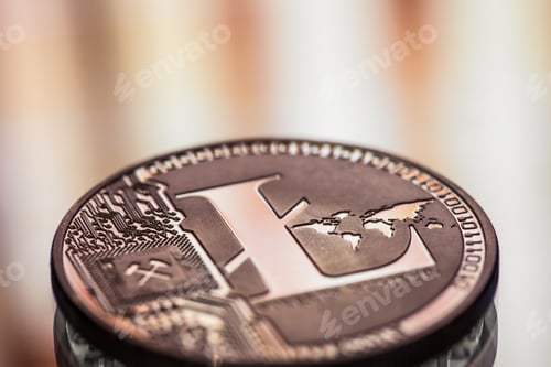 Preview: Coin litecoin closeup on a beautiful background.