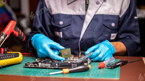 Preview: The engineer repairs the laptop (pc, computer) and the motherboard