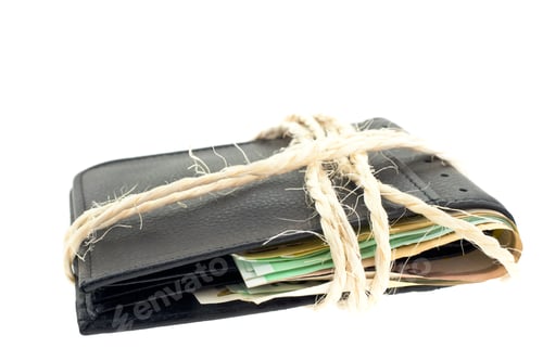 Preview: tied black leather wallet with euro notes