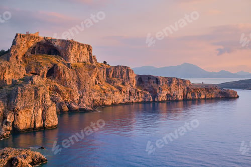 Preview: Beautiful view of the Acropolis of Lindos, rocks and beautiful sea
