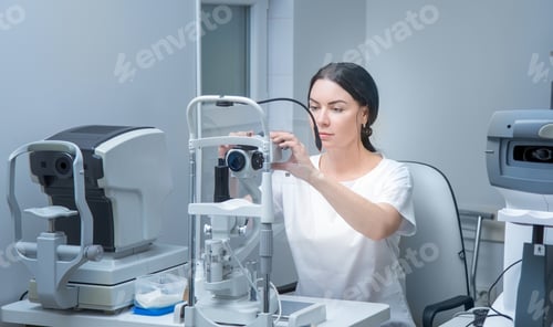 Preview: an optometrist checks his eyesight with a slit lamp