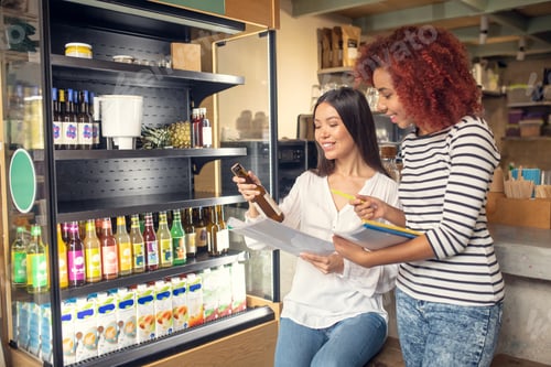 Preview: Businesswomen making notes before making order for cafe