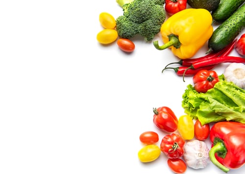 Preview: Fresh organic vegetables on white background with copy space