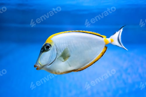 Preview: Naso Lituratus Acanthuridae Tropical Fish, Orangespine Unicornfish Aquarium Blue Water.