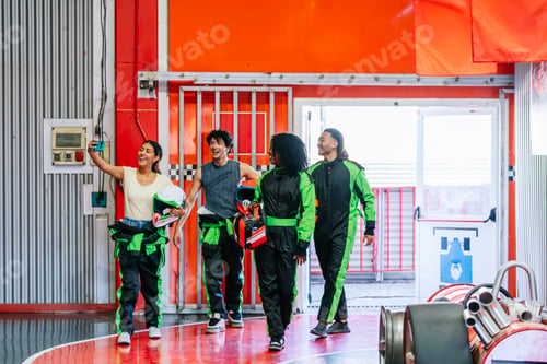 Preview: Friends taking selfie after go kart race