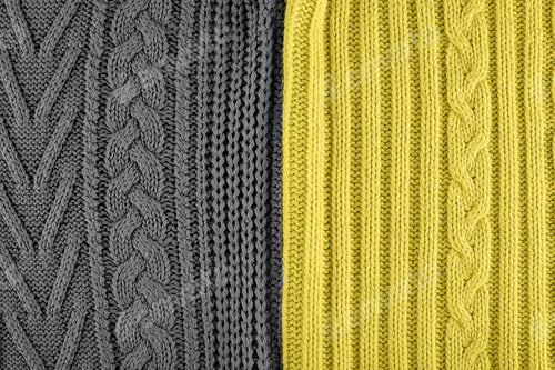 Preview: Gray and Yellow Background. Cozy knitted background. Concept of color of year 2021.
