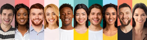 Preview: Happy various people faces, collection of portraits, panorama
