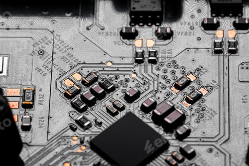 Preview: Close up of components and microchips on PC circuit board
