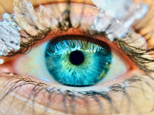 Preview: Stunningly beautiful blue eye with snow on eyelashes