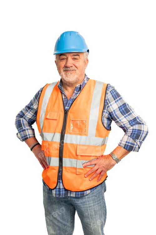 Preview: vertical Senior construction worker wearing safety vest and hard hat