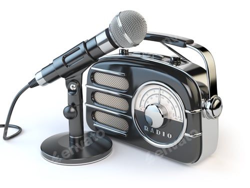 Preview: Vintage retro radio receiver and microphone isolated on white.