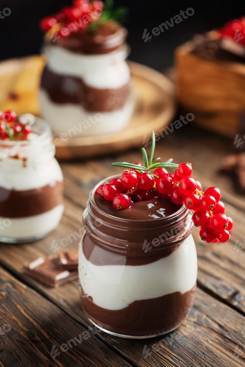 Preview: dessert with white and dark chocolate cream