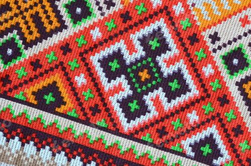 Preview: Traditional Ukrainian folk art knitted embroidery pattern on textile fabric