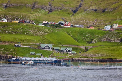 Preview: Faroe islands salmon fishing farms. Seafood industry in Europe