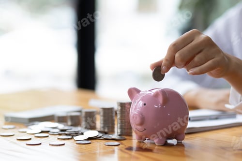 Preview: Coin going into a pink piggy bank