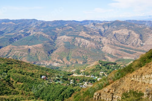 Preview: The Citys Majesty From Afar. View from Mtatsminda Mountain on village near to Tbilisi, Georgia.