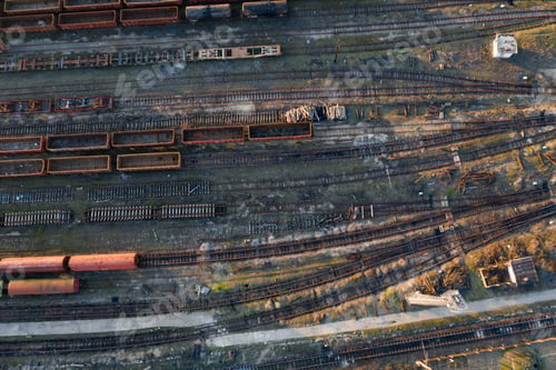 Preview: Industrial conceptual scene with trains. Top view.
